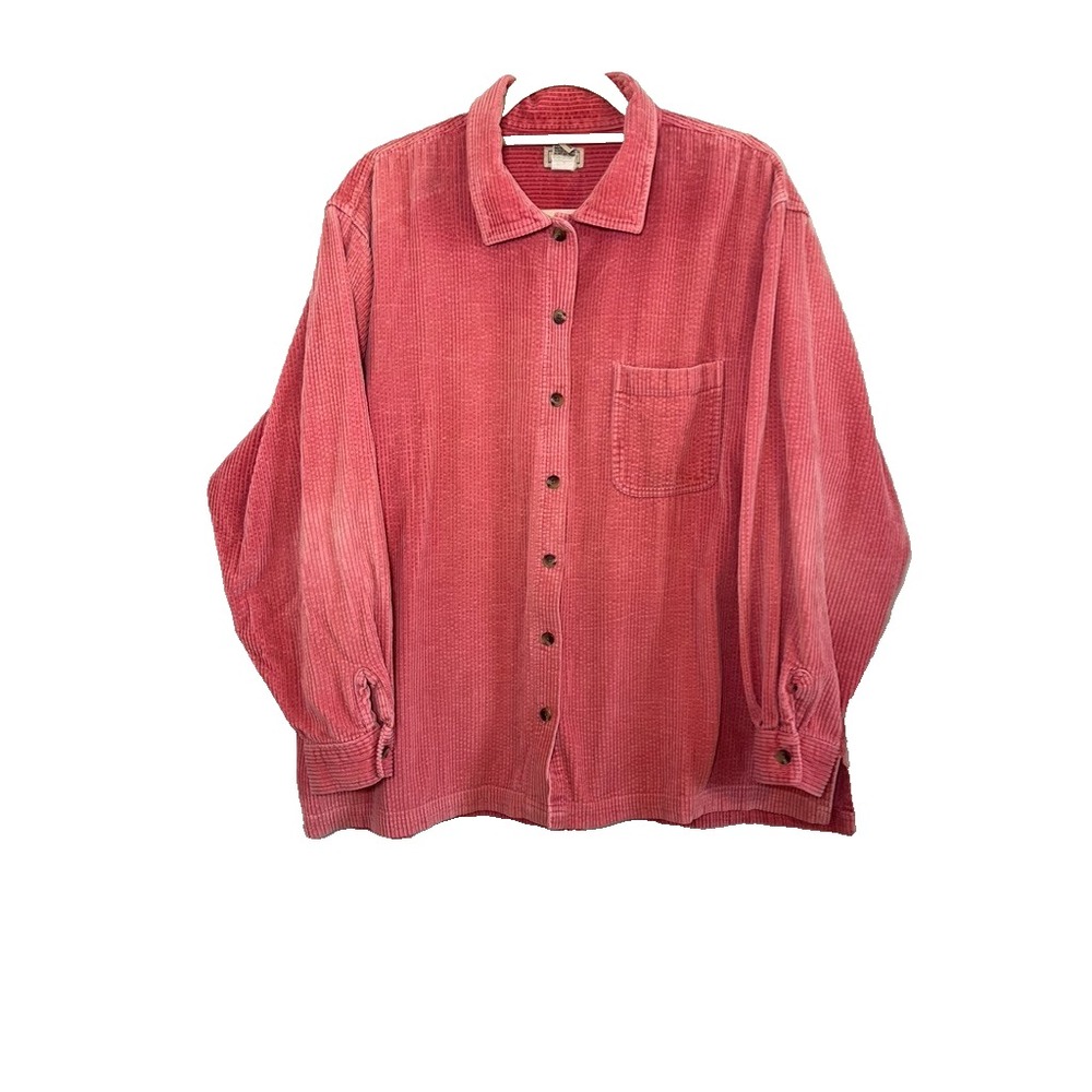 Vintage LL Bean Corduroy Shirt Pink 2X Shacket Classic Preppy Cabin Retro 90s